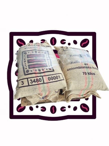 Two 70 kg jute sacks of Mujeres Cafeteras green coffee
